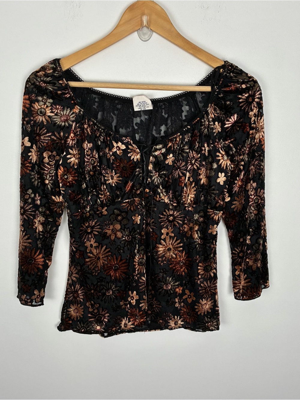 Vintage 2000s Vanity Dark Floral Whimsigoth Blouse Festival Renaissance M
